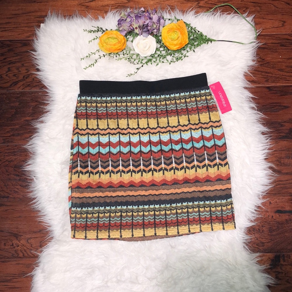 Xhilaration Multicolor Chevron Knit Midi Skirt - Yellow, Teal, Rust, Black
